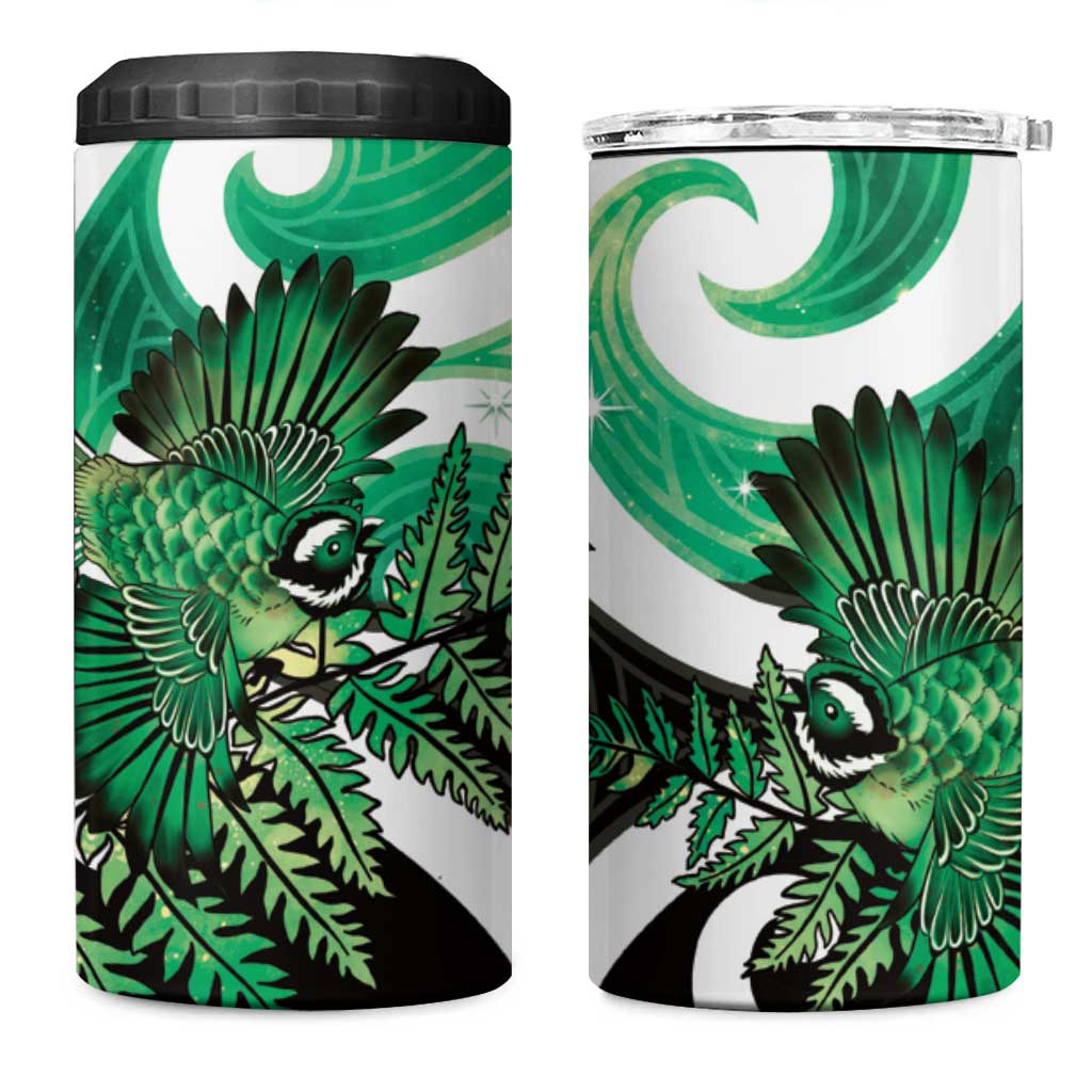 Piwakawaka New Zealand Matariki 4 in 1 Can Cooler Tumbler Maori New Year Silver Fern Green Galaxy