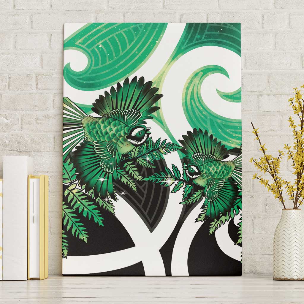 Piwakawaka New Zealand Matariki Canvas Wall Art Maori New Year Silver Fern Green Galaxy