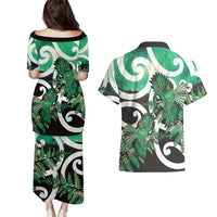 Piwakawaka New Zealand Matariki Couples Matching Puletasi and Hawaiian Shirt Maori New Year Silver Fern Green Galaxy LT14 - Polynesian Pride