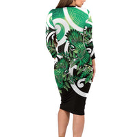 Piwakawaka New Zealand Matariki Family Matching Long Sleeve Bodycon Dress and Hawaiian Shirt Maori New Year Silver Fern Green Galaxy LT14 - Polynesian Pride