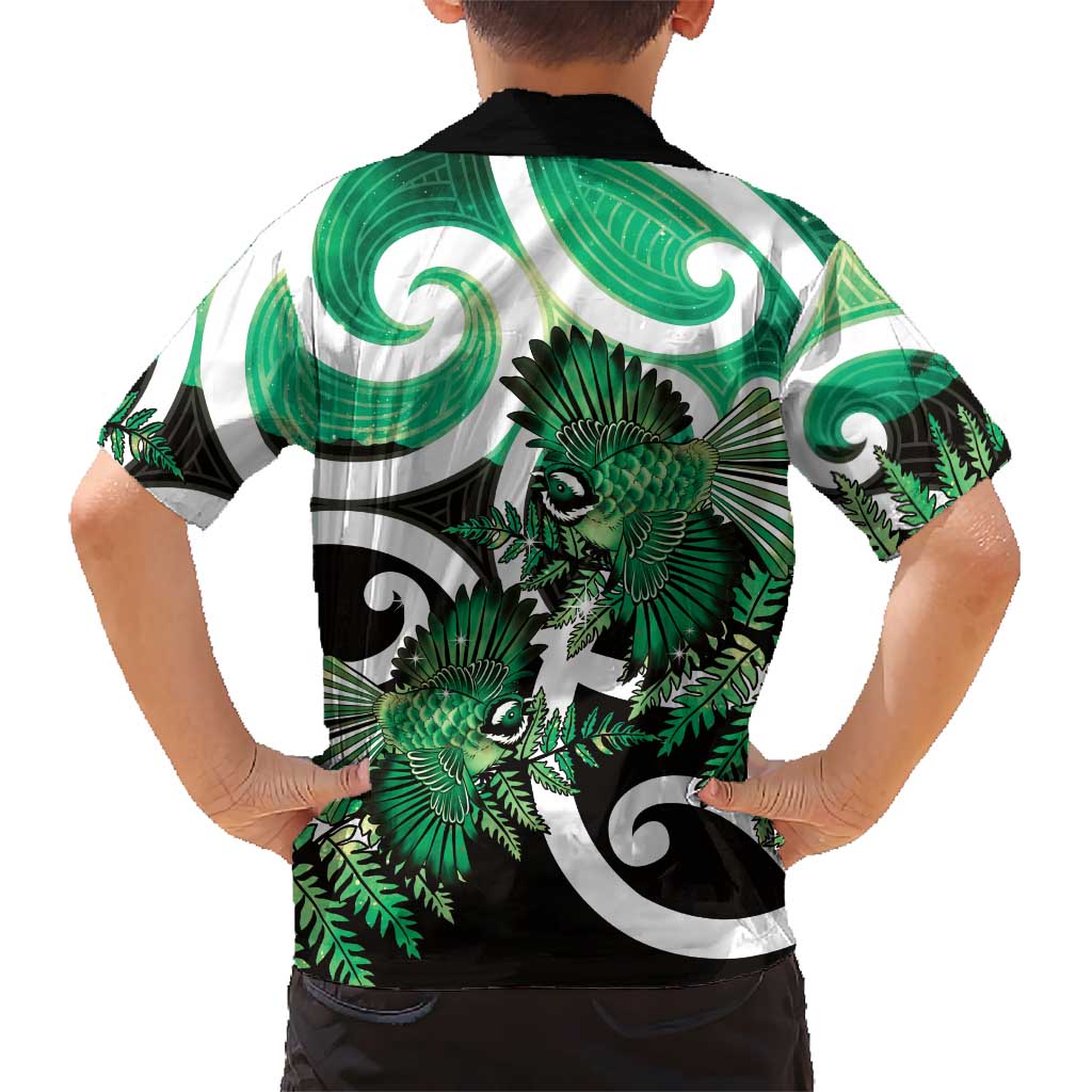 Piwakawaka New Zealand Matariki Family Matching Mermaid Dress and Hawaiian Shirt Maori New Year Silver Fern Green Galaxy LT14 - Polynesian Pride