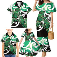 Piwakawaka New Zealand Matariki Family Matching Mermaid Dress and Hawaiian Shirt Maori New Year Silver Fern Green Galaxy LT14 - Polynesian Pride