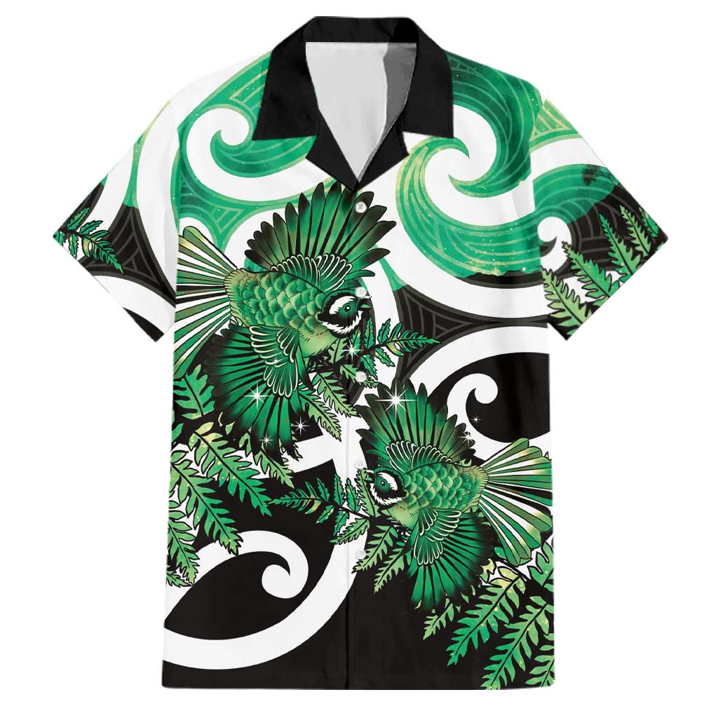 Piwakawaka New Zealand Matariki Family Matching Puletasi and Hawaiian Shirt Maori New Year Silver Fern Green Galaxy LT14 Dad's Shirt - Short Sleeve Green - Polynesian Pride