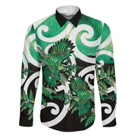 Piwakawaka New Zealand Matariki Family Matching Puletasi and Hawaiian Shirt Maori New Year Silver Fern Green Galaxy LT14 Dad's Shirt - Long Sleeve Green - Polynesian Pride