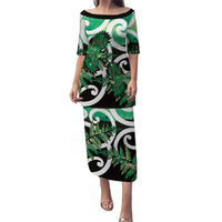 Piwakawaka New Zealand Matariki Family Matching Puletasi and Hawaiian Shirt Maori New Year Silver Fern Green Galaxy LT14 Mom's Dress Green - Polynesian Pride