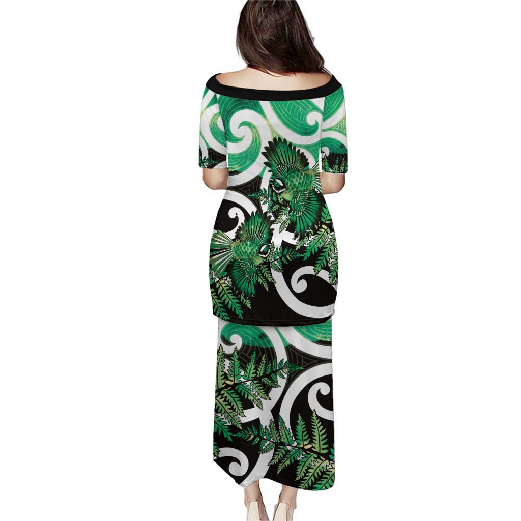 Piwakawaka New Zealand Matariki Family Matching Puletasi and Hawaiian Shirt Maori New Year Silver Fern Green Galaxy LT14 - Polynesian Pride