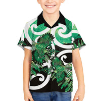 Piwakawaka New Zealand Matariki Family Matching Puletasi and Hawaiian Shirt Maori New Year Silver Fern Green Galaxy LT14 Son's Shirt Green - Polynesian Pride