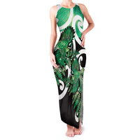 Piwakawaka New Zealand Matariki Family Matching Tank Maxi Dress and Hawaiian Shirt Maori New Year Silver Fern Green Galaxy
