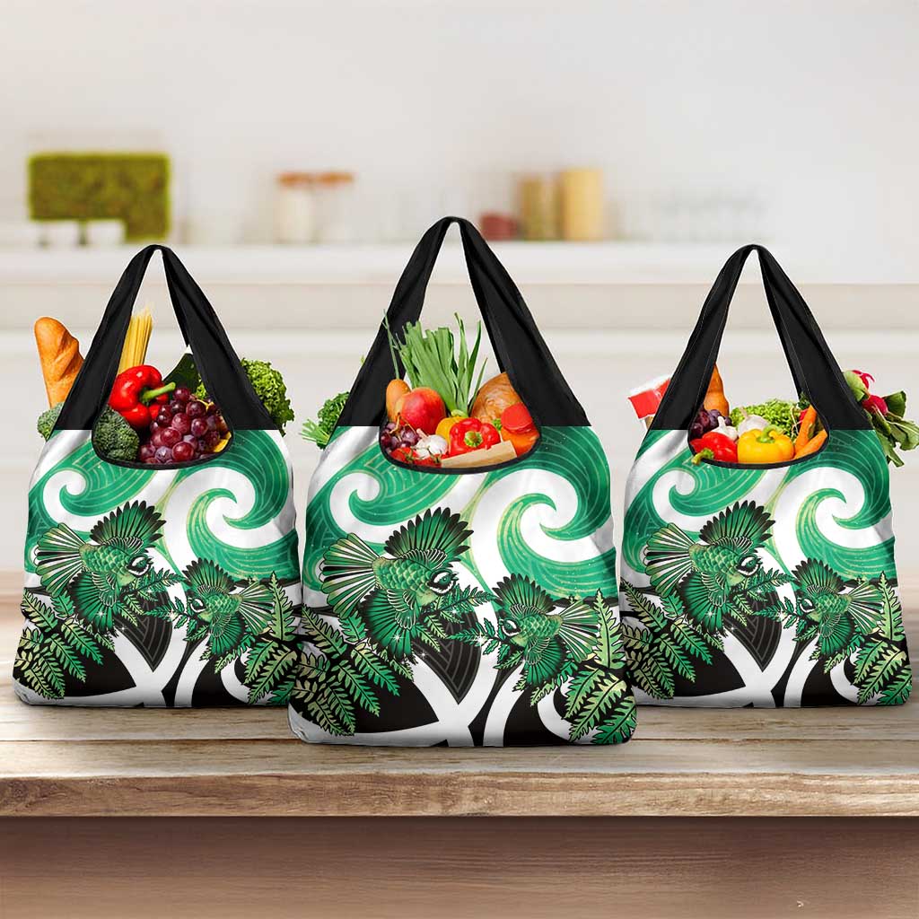Piwakawaka New Zealand Matariki Grocery Bag Maori New Year Silver Fern Green Galaxy