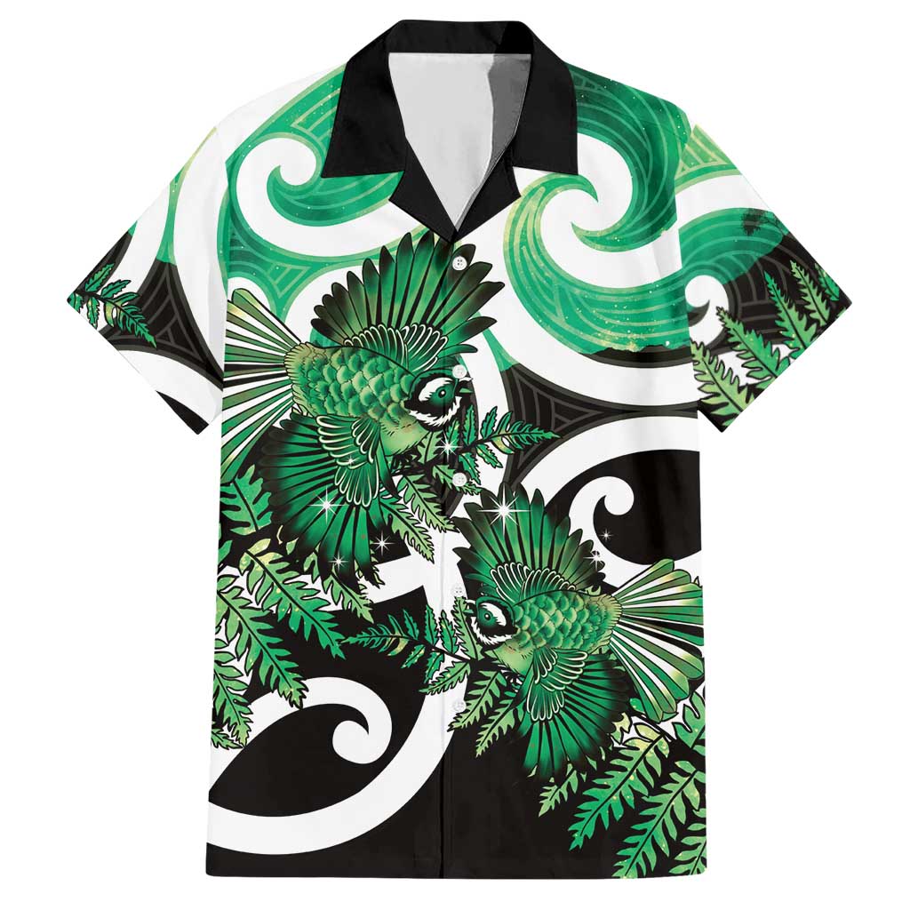 Piwakawaka New Zealand Matariki Hawaiian Shirt Maori New Year Silver Fern Green Galaxy