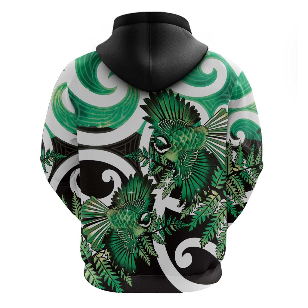 Piwakawaka New Zealand Matariki Hoodie Maori New Year Silver Fern Green Galaxy