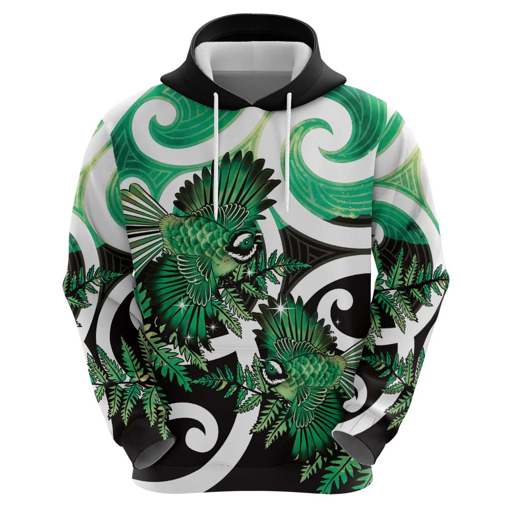Piwakawaka New Zealand Matariki Hoodie Maori New Year Silver Fern Green Galaxy