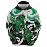 Piwakawaka New Zealand Matariki Hoodie Maori New Year Silver Fern Green Galaxy