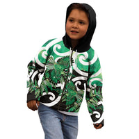Piwakawaka New Zealand Matariki Kid Hoodie Maori New Year Silver Fern Green Galaxy