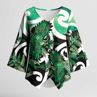 Piwakawaka New Zealand Matariki Kimono Sleeve Blouse Maori New Year Silver Fern Green Galaxy