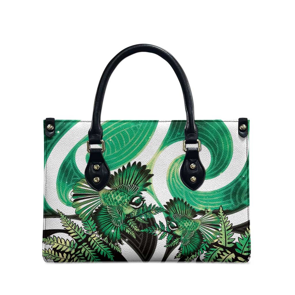 Piwakawaka New Zealand Matariki Leather Bag Maori New Year Silver Fern Green Galaxy LT14 - Polynesian Pride