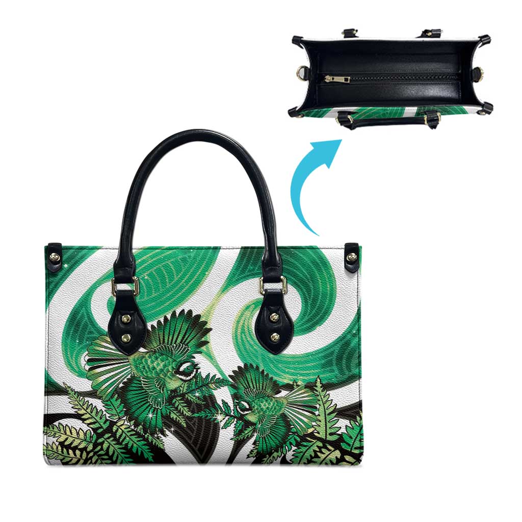Piwakawaka New Zealand Matariki Leather Bag Maori New Year Silver Fern Green Galaxy LT14 - Polynesian Pride