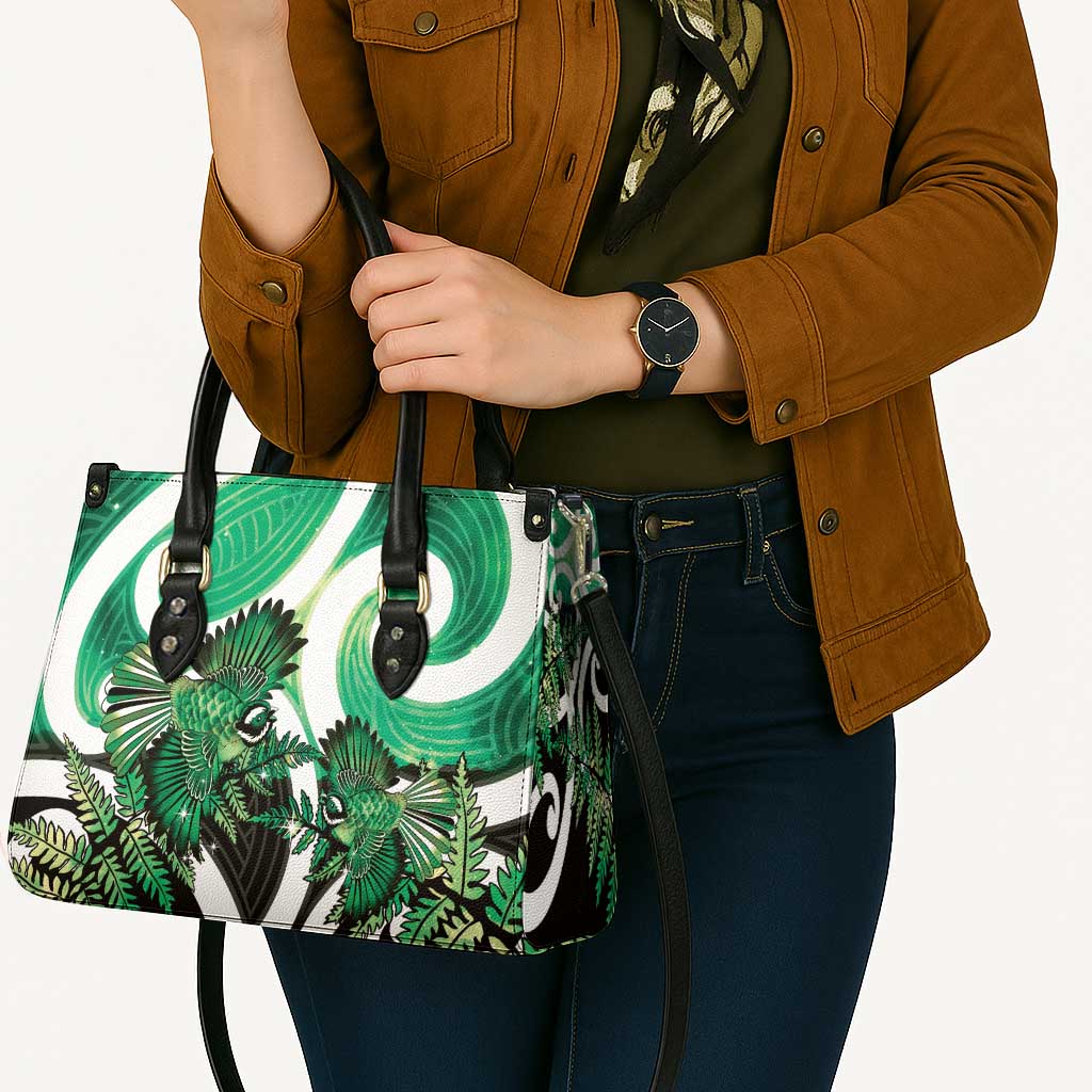 Piwakawaka New Zealand Matariki Leather Bag Maori New Year Silver Fern Green Galaxy LT14 - Polynesian Pride