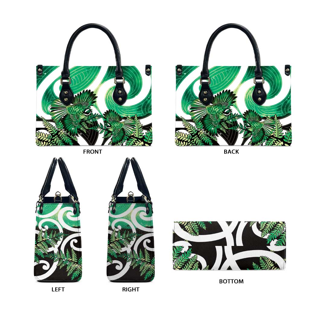 Piwakawaka New Zealand Matariki Leather Bag Maori New Year Silver Fern Green Galaxy LT14 - Polynesian Pride