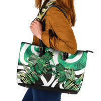 Piwakawaka New Zealand Matariki Leather Tote Bag Maori New Year Silver Fern Green Galaxy