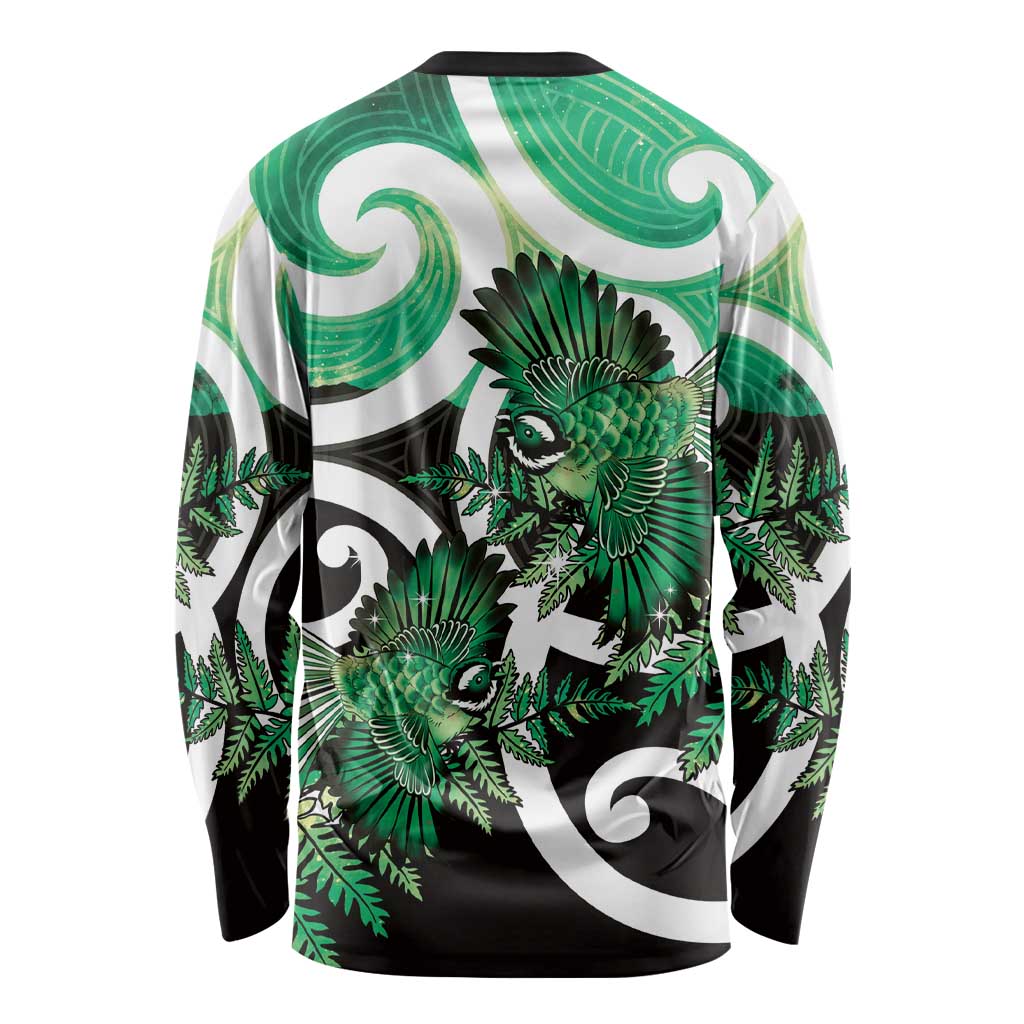 Piwakawaka New Zealand Matariki Long Sleeve Shirt Maori New Year Silver Fern Green Galaxy