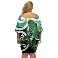 Piwakawaka New Zealand Matariki Off Shoulder Short Dress Maori New Year Silver Fern Green Galaxy