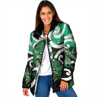 Piwakawaka New Zealand Matariki Padded Jacket Maori New Year Silver Fern Green Galaxy