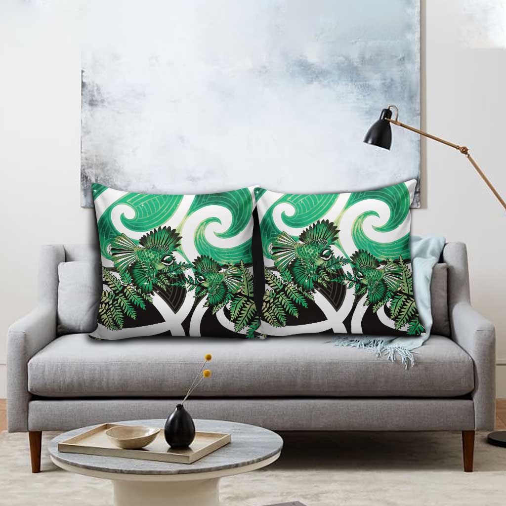 Piwakawaka New Zealand Matariki Pillow Cover Maori New Year Silver Fern Green Galaxy LT14 - Polynesian Pride