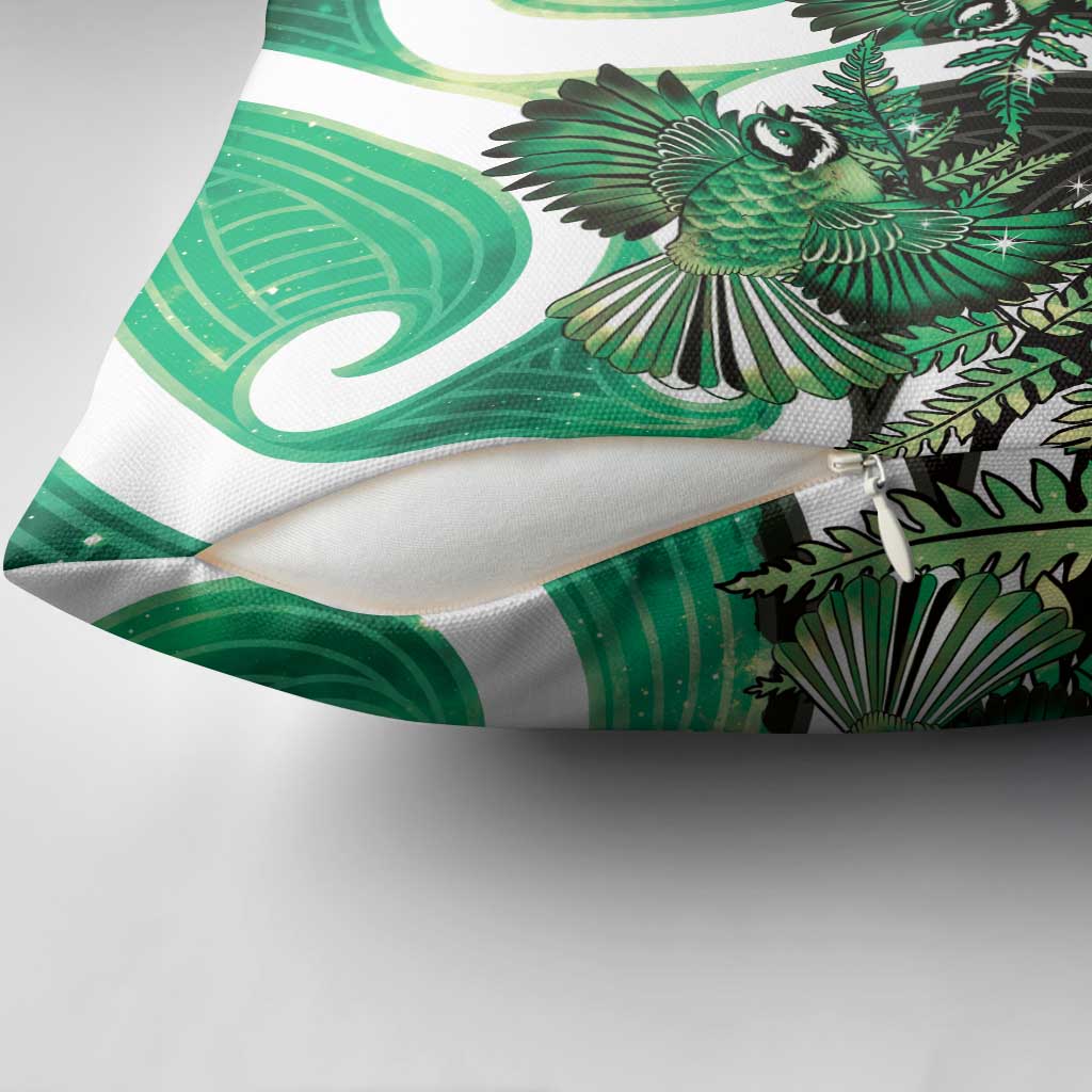 Piwakawaka New Zealand Matariki Pillow Cover Maori New Year Silver Fern Green Galaxy LT14 - Polynesian Pride