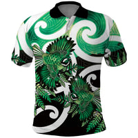 Piwakawaka New Zealand Matariki Polo Shirt Maori New Year Silver Fern Green Galaxy