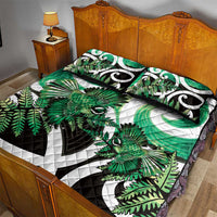 Piwakawaka New Zealand Matariki Quilt Bed Set Maori New Year Silver Fern Green Galaxy