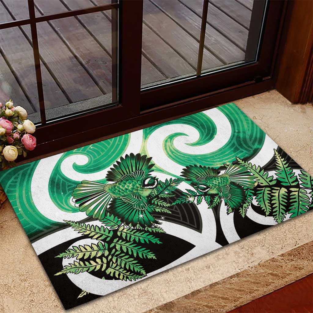Piwakawaka New Zealand Matariki Rubber Doormat Maori New Year Silver Fern Green Galaxy