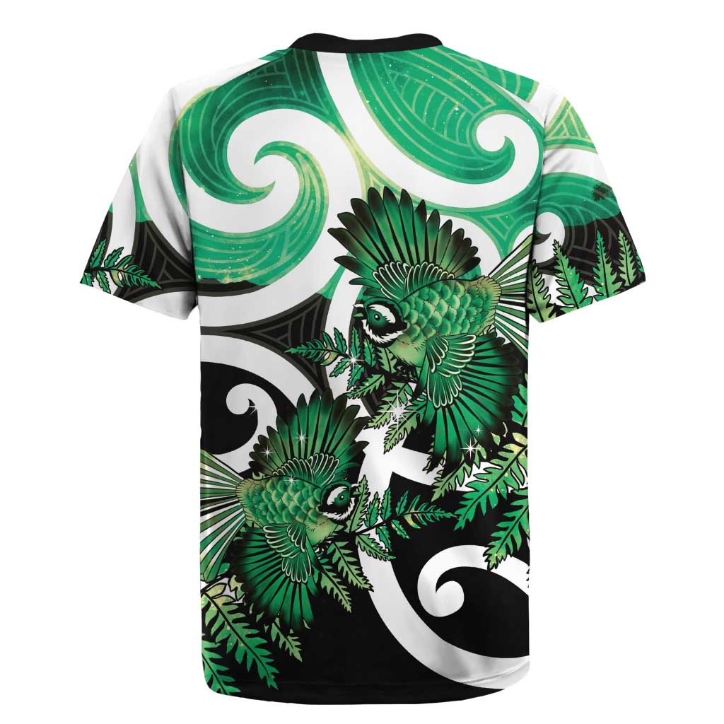 Piwakawaka New Zealand Matariki Rugby Jersey Maori New Year Silver Fern Green Galaxy LT14 - Polynesian Pride