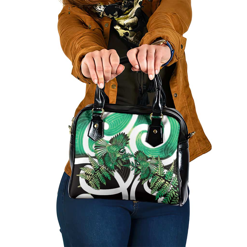 Piwakawaka New Zealand Matariki Shoulder Handbag Maori New Year Silver Fern Green Galaxy LT14 One Size Green - Polynesian Pride