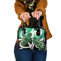Piwakawaka New Zealand Matariki Shoulder Handbag Maori New Year Silver Fern Green Galaxy LT14 One Size Green - Polynesian Pride