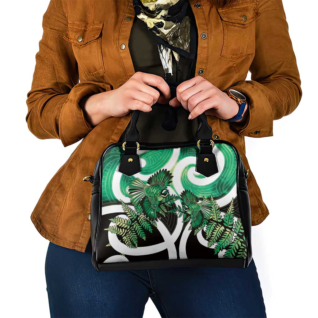 Piwakawaka New Zealand Matariki Shoulder Handbag Maori New Year Silver Fern Green Galaxy LT14 - Polynesian Pride