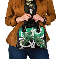 Piwakawaka New Zealand Matariki Shoulder Handbag Maori New Year Silver Fern Green Galaxy LT14 - Polynesian Pride