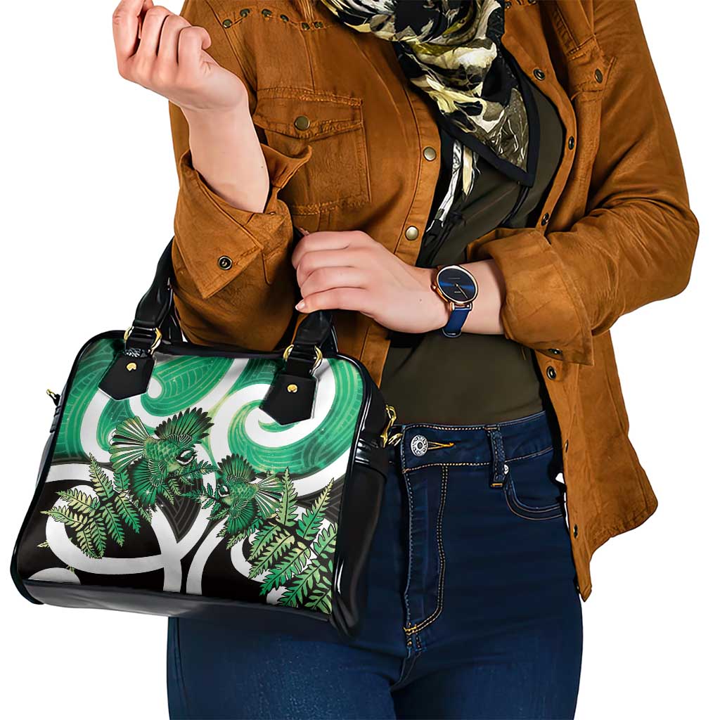 Piwakawaka New Zealand Matariki Shoulder Handbag Maori New Year Silver Fern Green Galaxy LT14 - Polynesian Pride