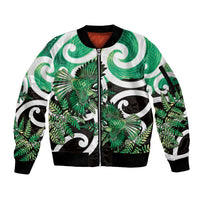 Piwakawaka New Zealand Matariki Sleeve Zip Bomber Jacket Maori New Year Silver Fern Green Galaxy