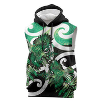 Piwakawaka New Zealand Matariki Sleeveless Hoodie Maori New Year Silver Fern Green Galaxy LT14 Green - Polynesian Pride