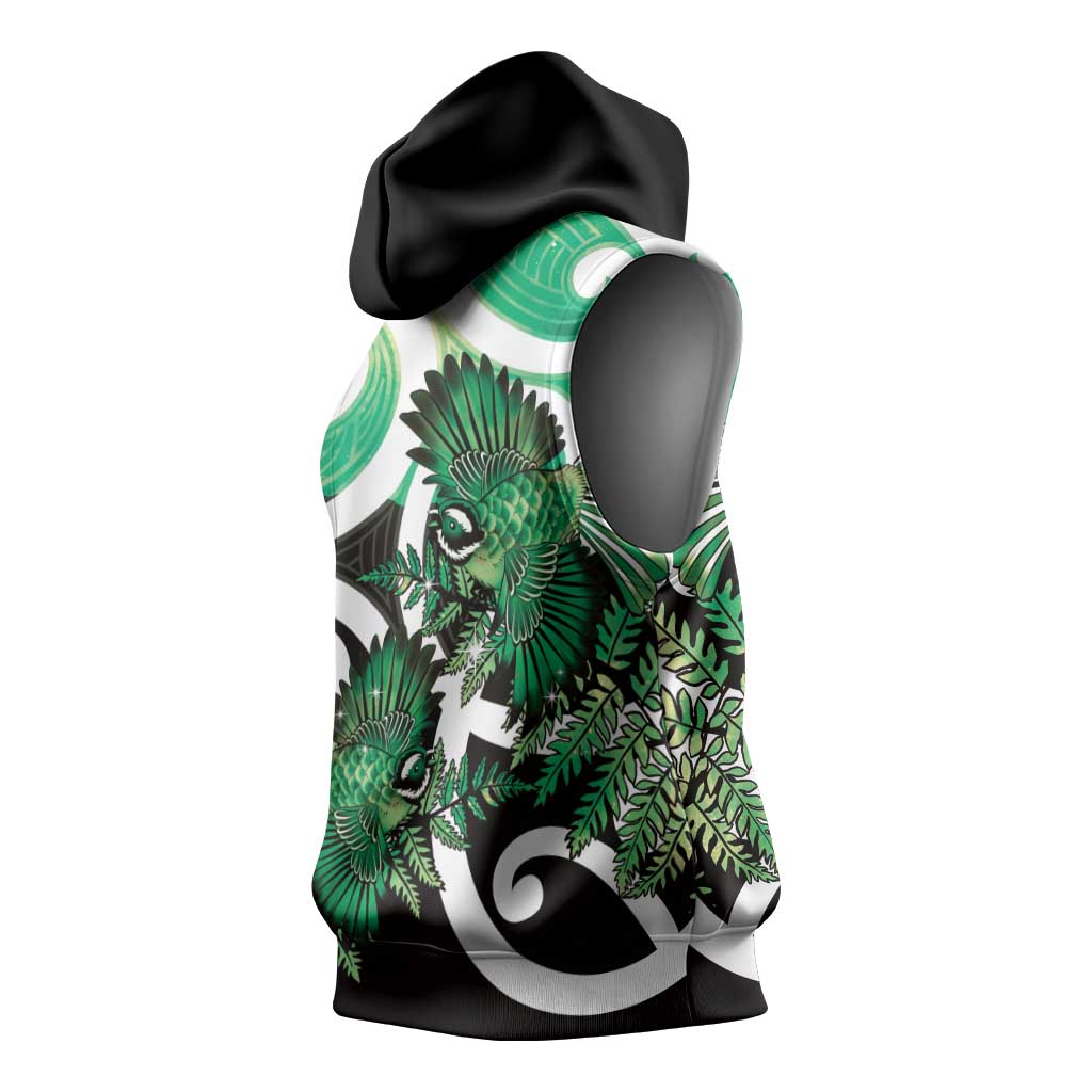 Piwakawaka New Zealand Matariki Sleeveless Hoodie Maori New Year Silver Fern Green Galaxy LT14 - Polynesian Pride