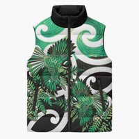 Piwakawaka New Zealand Matariki Sleeveless Puffer Jacket Maori New Year Silver Fern Green Galaxy