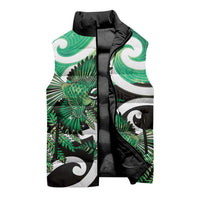 Piwakawaka New Zealand Matariki Sleeveless Puffer Jacket Maori New Year Silver Fern Green Galaxy