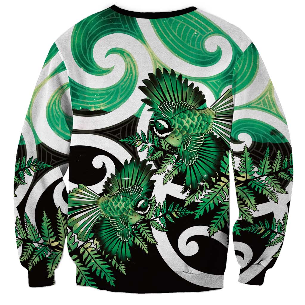 Piwakawaka New Zealand Matariki Sweatshirt Maori New Year Silver Fern Green Galaxy