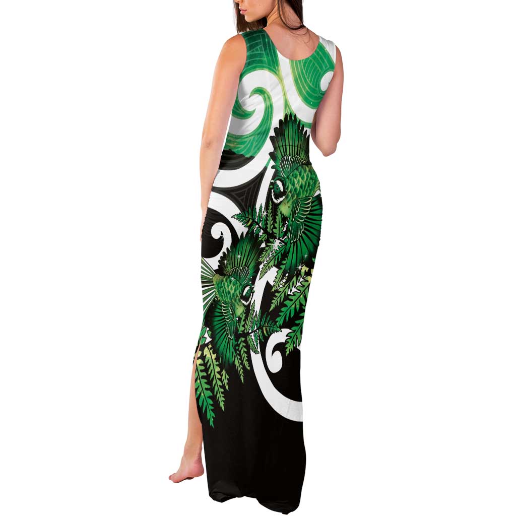 Piwakawaka New Zealand Matariki Tank Maxi Dress Maori New Year Silver Fern Green Galaxy