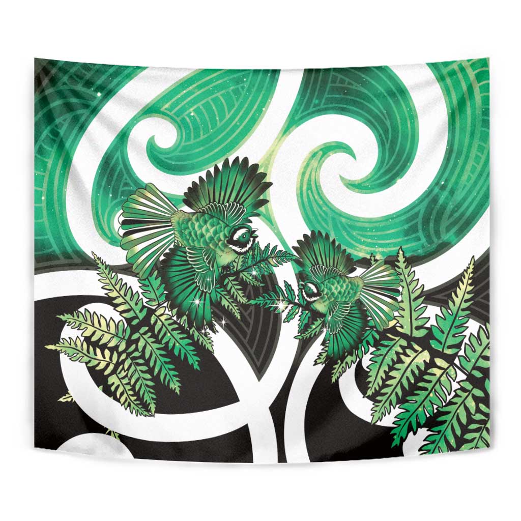 Piwakawaka New Zealand Matariki Tapestry Maori New Year Silver Fern Green Galaxy