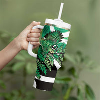 Piwakawaka New Zealand Matariki Tumbler With Handle Maori New Year Silver Fern Green Galaxy