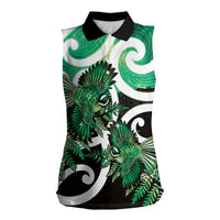 Piwakawaka New Zealand Matariki Women Sleeveless Polo Shirt Maori New Year Silver Fern Green Galaxy