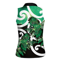 Piwakawaka New Zealand Matariki Women Sleeveless Polo Shirt Maori New Year Silver Fern Green Galaxy
