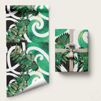 Piwakawaka New Zealand Matariki Wrapping Paper Maori New Year Silver Fern Green Galaxy